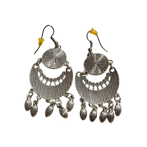 2~Boho Vintage-Style Dangle Earrings Yellow&Blue Stone Accents Silver-Tone Metal - Picture 9 of 9